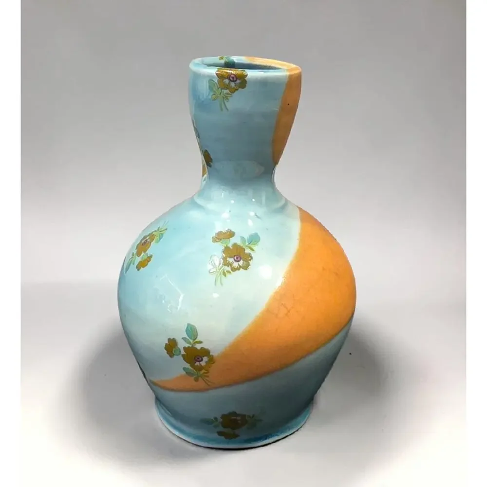 Vintage Ceramic Cruet Dispenser Long Spout Light Blue Floral Oil Vinegar Syrup
